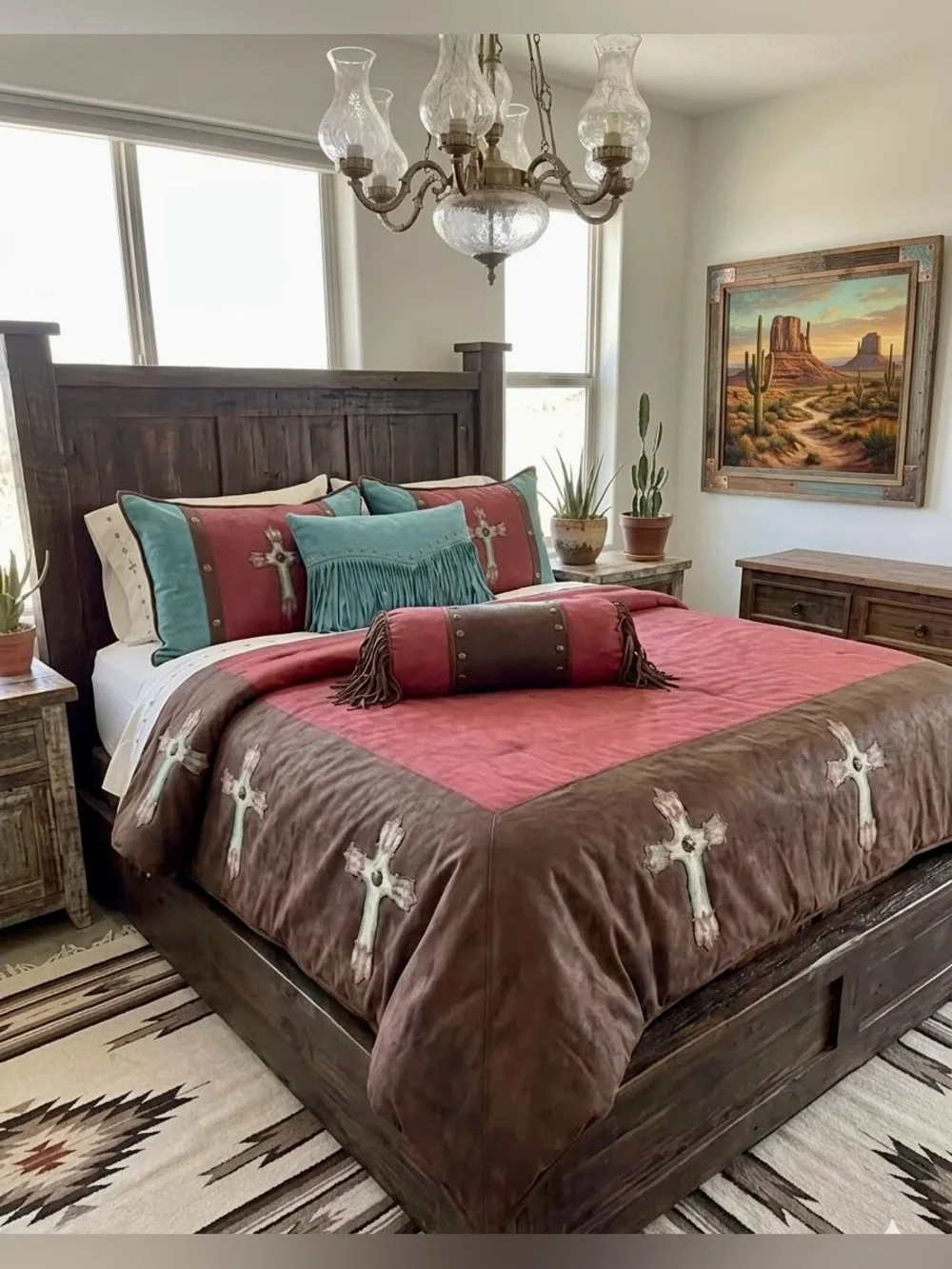 H&H Designs Western Cross Super Queen Comforter & Bolster Pillow Set